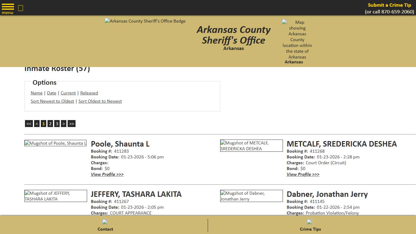 Inmate Roster - Current Inmates Booking Date Descending - Arkansas County Sheriff's Office, Arkansas